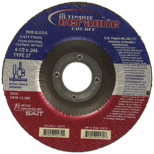 United Abrasives .045" Type 27 Ultimate Ceramic Cut-Off Wheel | 22470 | 4-1/2" Diameter