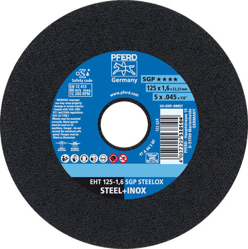 Pferd 69846 SGP STEELOX Type 1 Cut-Off Wheel | 4-1/2"  Diameter | 7/8" Arbor Hole | 0.045" Thickness | Sold by Box of 25