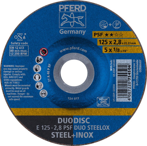 PFERD 1/8" Duodisc Cut-Off Wheel 5/8-11" Thread Hole