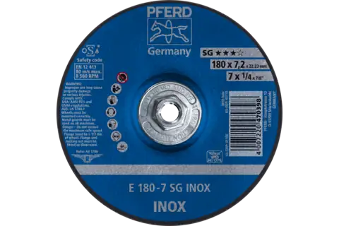 Pferd 61110 SG INOX Type 27 Grinding Wheel | 7" Diameter | 5/8-11" Arbor Hole | 1/4" Thickness | Sold by Box of 10