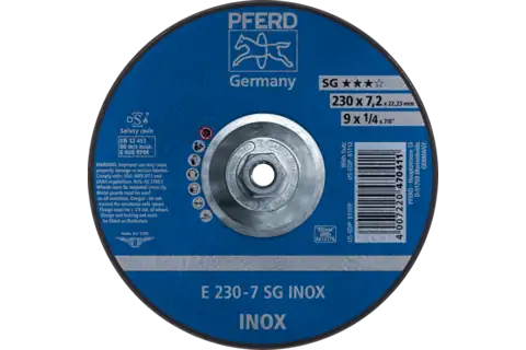 Pferd 61112 SG INOX Type 27 Grinding Wheel | 9" Diameter | 5/8-11" Arbor Hole | 1/4" Thickness | Sold by Box of 10