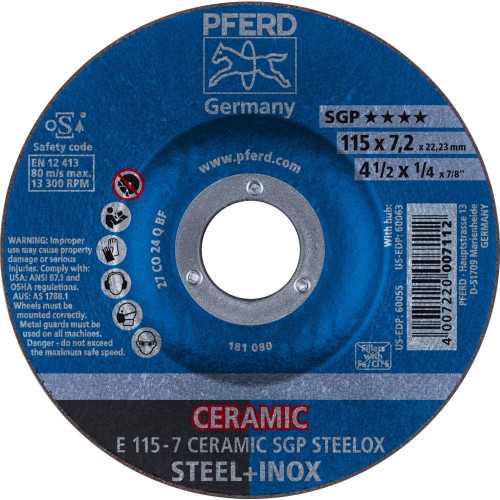 PFERD 1/4" Ceramic Oxide Grinding Wheel CO 24 Q SG Plain Arbor Hole