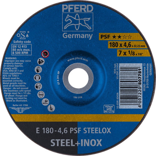 PFERD 1/8" Type 27 Aluminum Oxide Grinding Wheel Plain Arbor Hole