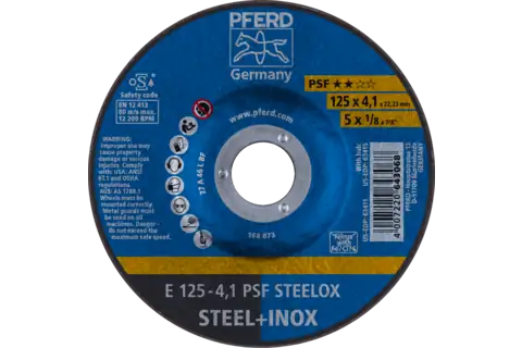 Pferd 63411 PSF STEELOX Type 27 Grinding Wheel | 5" Diameter | 7/8" Arbor Hole | 1/8" Thickness | Sold by Box of 10