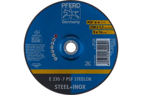 Pferd 61005 PSF STEELOX Type 27 Grinding Wheel | 9" Diameter | 7/8" Arbor Hole | 1/4" Thickness | Sold by Box of 10