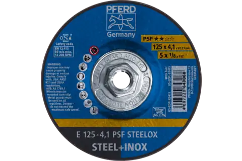 Pferd 63415 PSF STEELOX Type 27 Grinding Wheel | 5" Diameter | 5/8-11" Arbor Hole | 1/8" Thickness | Sold by Box of 10