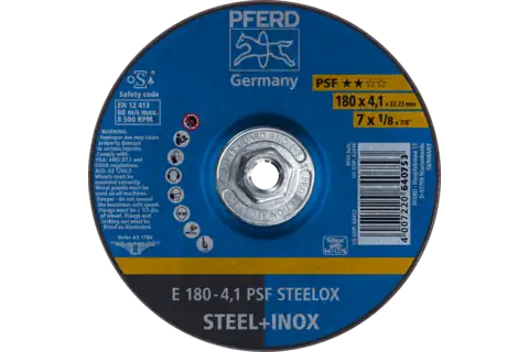 Pferd 63416 PSF STEELOX Type 27 Grinding Wheel | 7" Diameter | 5/8-11" Arbor Hole | 1/8" Thickness | Sold by Box of 10