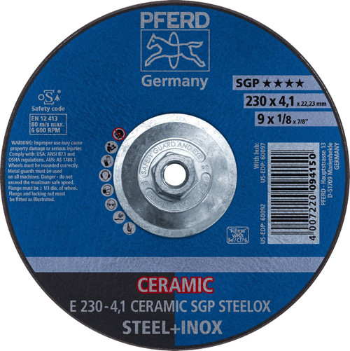 PFERD 1/8" Type 27 Ceramic Oxide Grinding Wheel Plain Arbor Hole