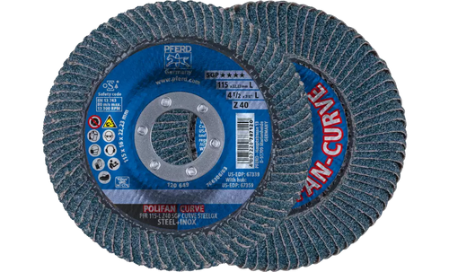 PFERD 67339 Polifan Flap Disc | 7/8" Arbor Hole | 4-1/2" Diameter | Zirconia Alumina 40 Grit | Radial Type | Sold by Box of 10