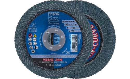 PFERD 67200 Polifan Flap Disc | 7/8" Arbor Hole | 6" Diameter | Zirconia Alumina 40 Grit | Radial Type | Sold by Box of 10