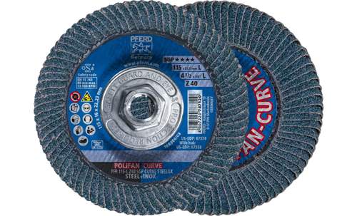 PFERD 67359 Polifan Flap Disc | 5/8-11" Arbor Hole | 4-1/2" Diameter | Zirconia Alumina 40 Grit | Radial Type | Sold by Box of 10