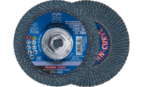 PFERD 67216 Polifan Flap Disc | 5/8-11" Arbor Hole | 5" Diameter | Zirconia Alumina 40 Grit | Radial Type | Sold by Box of 10