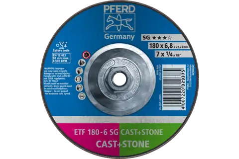 Pferd 61707 SG CAST + STONE Type 28 Grinding Wheel | 7" Diameter | 5/8-11" Arbor Hole | 1/4" Thickness | Sold by Box of 10