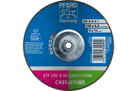 Pferd 61708 SG CAST + STONE Type 28 Grinding Wheel | 9" Diameter | 5/8-11" Arbor Hole | 1/4" Thickness | Sold by Box of 10