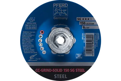 Pferd 61222 CC-GRIND-SOLID SG STEEL Grinding Disc | 6" Diameter | 5/8-11" Arbor Hole | Sold by Box of 10