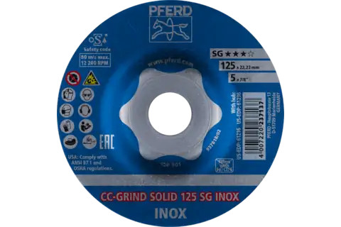Pferd 61216 CC-GRIND-SOLID SG INOX Grinding Disc | 5" Diameter | 7/8" Arbor Hole | Sold by Box of 10