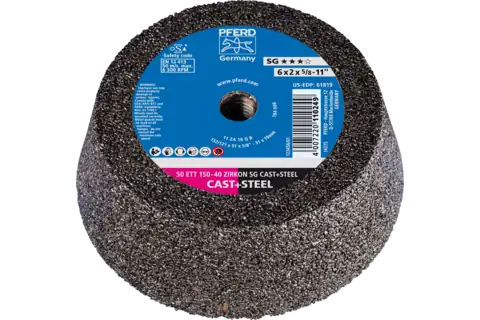 Pferd 61819 SG CAST + STEEL Shape 11 Cup Wheel | 6" Diameter | 5/8-11" Arbor Hole | 2" Thickness | Sold by Box of 2
