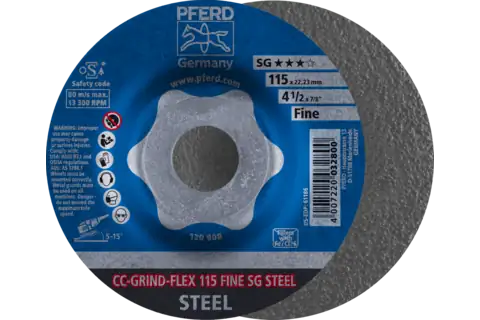 Pferd 61186 CC-GRIND FLEX SG STEEL Grinding Disc | 4-1/2" Diameter | 7/8" Arbor Hole | CO-COOL Fine | Sold by Box of 10