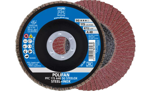 Pferd 62202 SG Steelox Polifan Flap Disc | 7/8" Arbor Hole | 4-1/2" Diameter | Aluminum Oxide 40 Grit | Type 29 | Sold by Box of 10