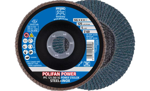 Pferd 62226 Polifan Flap Disc | 7/8" Arbor Hole | 5" Diameter | Zirconia Alumina 60 Grit | Type 29 | Sold by Box of 10