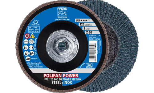 Pferd 62326 Polifan Flap Disc | 5/8-11" Arbor Hole | 5" Diameter | Zirconia Alumina 60 Grit | Type 29 | Sold by Box of 10