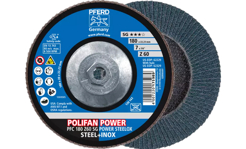 Pferd 62329 Polifan Flap Disc | 5/8-11" Arbor Hole | 7" Diameter | Zirconia Alumina 60 Grit | Type 29 | Sold by Box of 10