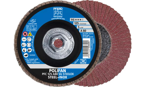 Pferd 62315 SG Steelox Polifan Flap Disc | 5/8-11" Arbor Hole | 5" Diameter | Aluminum Oxide 80 Grit | Type 29 | Sold by Box of 10