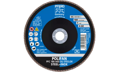 Pferd 62209 SG Steelox Polifan Flap Disc | 7/8" Arbor Hole | 7" Diameter | Aluminum Oxide 60 Grit | Type 29 | Sold by Box of 10