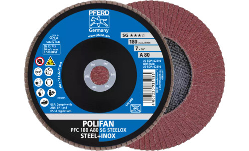 Pferd 62210 SG Steelox Polifan Flap Disc | 7/8" Arbor Hole | 7" Diameter | Aluminum Oxide 80 Grit | Type 29 | Sold by Box of 10
