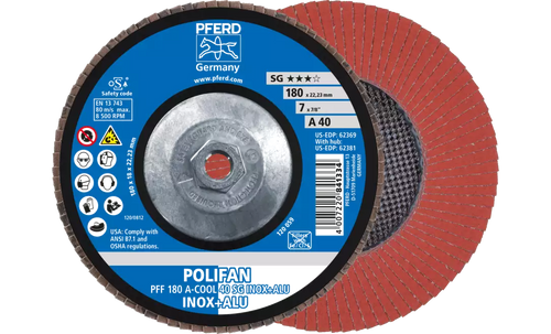 Pferd 62381 Polifan Flap Disc | 7" Diameter | 5/8-11" Arbor Hole | Aluminum Oxide 40 Grit | Type 27 | Sold by Box of 10