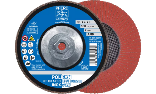 Pferd 62383 Polifan Flap Disc | 7" Diameter | 5/8-11" Arbor Hole | Aluminum Oxide 80 Grit | Type 27 | Sold by Box of 10