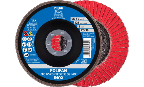 Pferd 60813 Polifan Flap Disc | 7/8" Arbor Hole | 5" Diameter | Ceramic Oxide 36 Grit | Type 29 | Sold by Box of 10