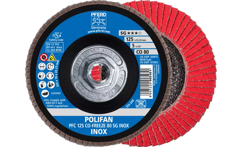 Pferd 61093 Polifan Flap Disc | 5/8-11" Arbor Hole | 5" Diameter | Ceramic Oxide 80 Grit | Type 29 | Sold by Box of 10