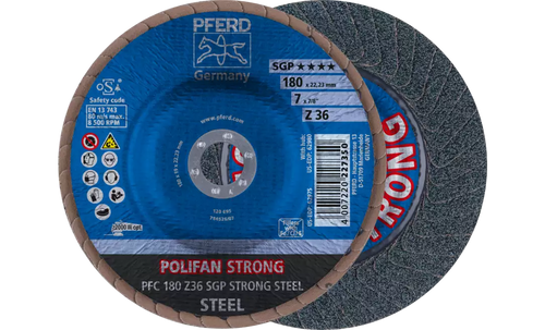 PFERD 62975 Polifan Flap Disc | 7/8" Arbor Hole | 7" Diameter | Aluminum Oxide 36 Grit | Conical | Sold by Box of 10 PFERD 62975 Polifan Flap Disc | 7/8" Arbor Hole | 7" Diameter | Aluminum Oxide 36 Grit | Conical | Sold by Box of 10