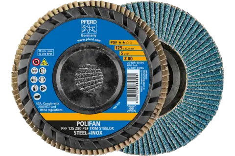 PFERD 68106 Polifan Flap Disc | 7/8" Arbor Hole | 5" Diameter | Zirconia Alumina 80 Grit | Flat | Sold by Box of 10