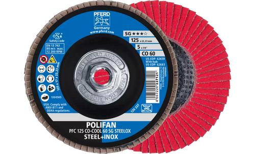 Pferd 62675 Polifan Flap Disc | 5/8-11" Arbor Hole | 4-1/2" Diameter | Ceramic Oxide 40 Grit | Type 29 | Sold by Box of 10