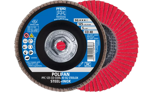 Pferd 62681 Polifan Flap Disc | 5/8-11" Arbor Hole | 5" Diameter | Ceramic Oxide 40 Grit | Type 29 | Sold by Box of 10