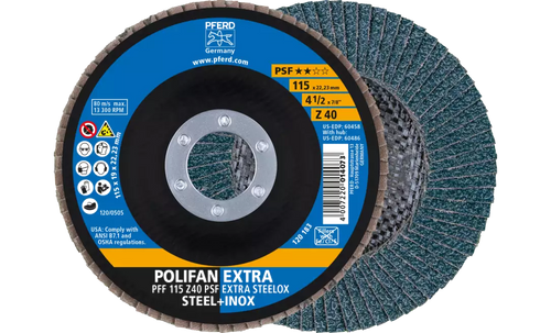 Pferd 60465 Polifan Flap Disc | 7/8" Arbor Hole | 5" Diameter | Zirconia Alumina 40 Grit | Type 27 | Sold by Box of 10