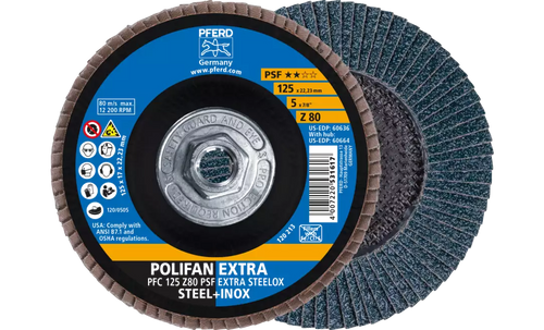 Pferd 60664 Polifan Flap Disc | 5/8-11" Arbor Hole | 5" Diameter | Zirconia Alumina 80 Grit | Type 29 | Sold by Box of 10