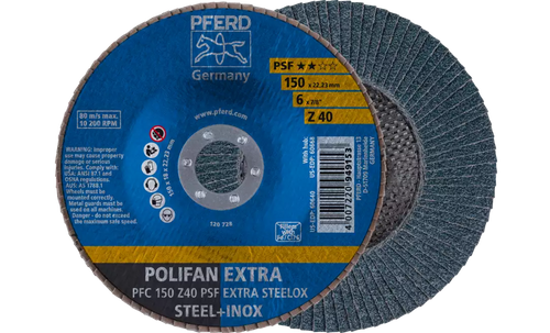 Pferd 60640 Polifan Flap Disc | 7/8" Arbor Hole | 6" Diameter | Zirconia Alumina 40 Grit | Type 29 | Sold by Box of 10