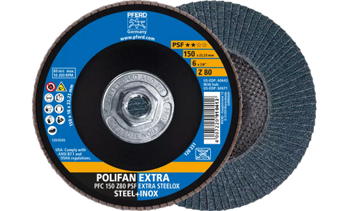 Pferd 60671 Polifan Flap Disc | 5/8-11" Arbor Hole | 6" Diameter | Zirconia Alumina 80 Grit | Type 29 | Sold by Box of 10