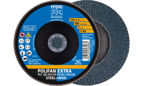 Pferd 60647 Polifan Flap Disc | 7/8" Arbor Hole | 7" Diameter | Zirconia Alumina 40 Grit | Type 29 | Sold by Box of 10