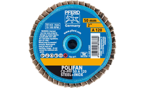 Pferd 42805 Mini Polifan Flap Disc | Arbor Hole | 2" Diameter | Aluminum Oxide 120 Grit | Type CD | Sold by Box of 10