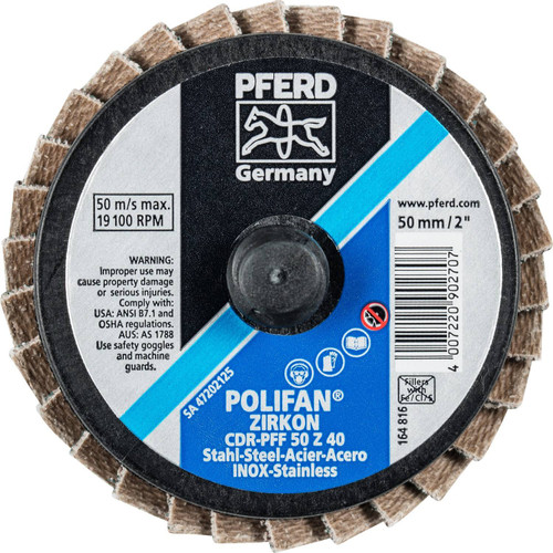 Pferd 42924 Mini Polifan Flap Disc | 2" Diameter | Zirconia Alumina 40 Grit | Type CDR | Sold by Box of 10