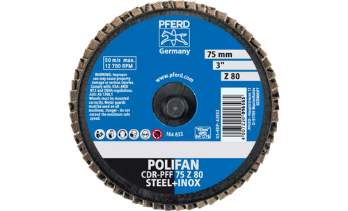 Pferd 42932 Mini Polifan Flap Disc | 3" Diameter | Zirconia Alumina 80 Grit | Type CDR | Sold by Box of 10