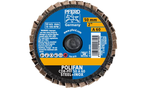 PFERD 42913 Mini Polifan Flap Disc | Arbor Hole | 2" Diameter | Aluminum Oxide 60 Grit | Type CD | Sold by Box of 10 PFERD 42913 Mini Polifan Flap Disc | Arbor Hole | 2" Diameter | Aluminum Oxide 60 Grit | Type CD | Sold by Box of 10