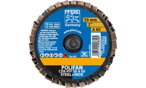 Pferd 42913 Mini Polifan Flap Disc | Arbor Hole | 2" Diameter | Aluminum Oxide 60 Grit | Type  CDR | Sold by Box of 10