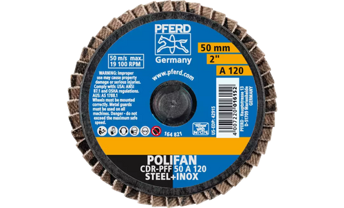 Pferd 42915 Mini Polifan Flap Disc | Arbor Hole | 2" Diameter | Aluminum Oxide 120 Grit | Type  CDR | Sold by Box of 10