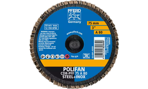 Pferd 42920 Mini Polifan Flap Disc | Arbor Hole | 3" Diameter | Aluminum Oxide 80 Grit | Type  CDR | Sold by Box of 10