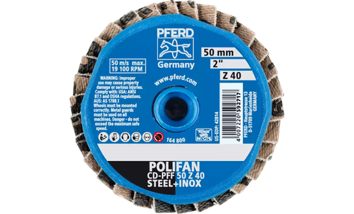 Pferd 42814 Mini Polifan Flap Disc | 2" Diameter | Zirconia Alumina 40 Grit | Type CD | Sold by Box of 10